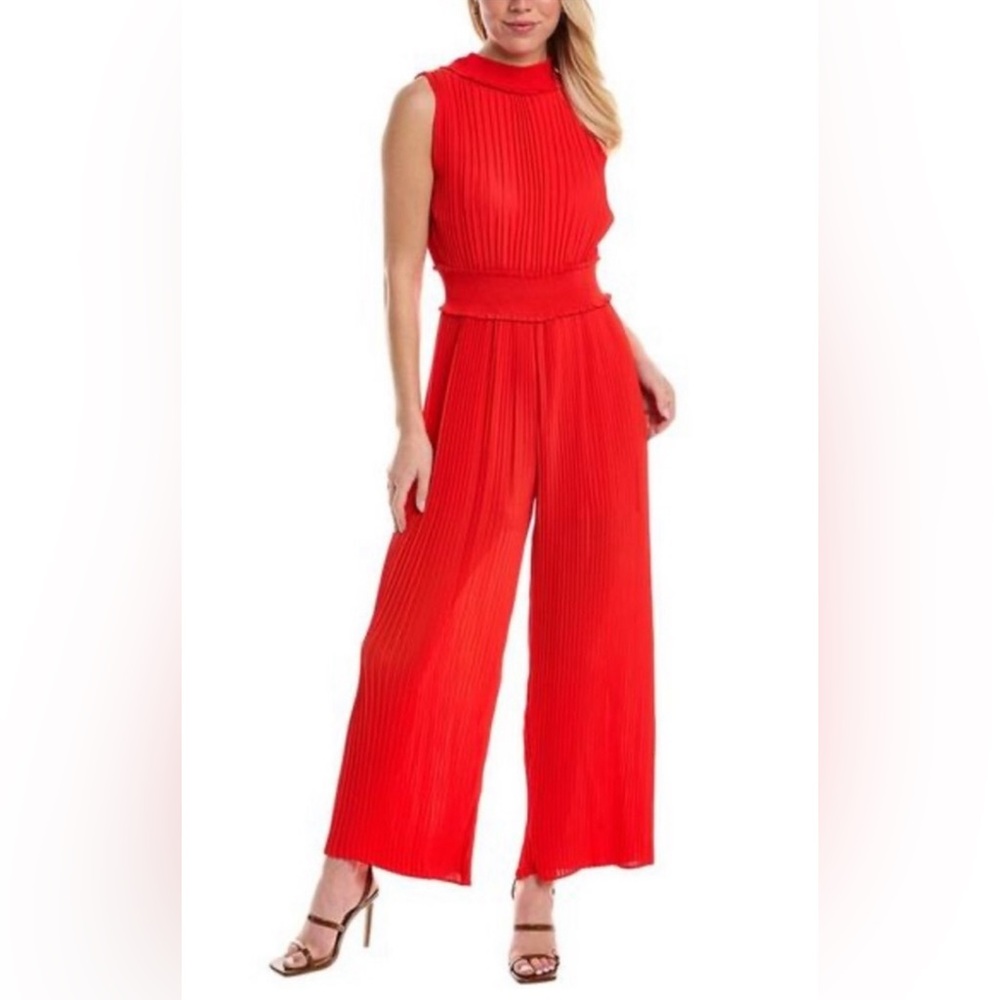 NWT Nannette Lepore Pleated Chiffon Orange Jumpsuit sz 8